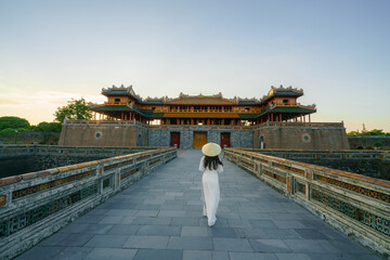 Ngo Mon gate - the main entrance of former Hue Imperial City in Hue city, Vietnam, with Vietnamese...