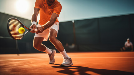 male tennis player aiming to hit tennis ball in hardcourt tennis competition - Powered by Adobe