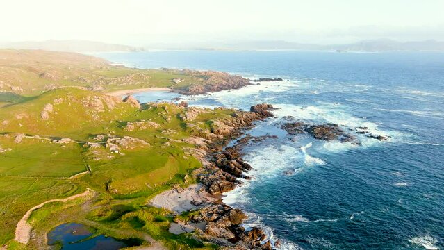 Ineuran Bay coast and cliffs, Malin Head, Ireland's northernmost point, famous Wild Atlantic Way, spectacular coastal route. Wonders of nature. Numerous Discovery Points. Co. Donegal