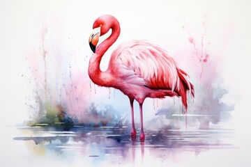 watercolor Flamingo watercolor pink flamingo in splashes Tropical exotic bird rose flamingo