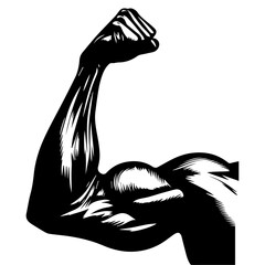 One Hand Muscle vector silhouette illustration black color, Body Builder muscle logo