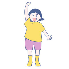 片手を上げる女の子