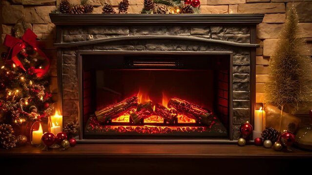 A digital fireplace display, complete with crackling fire sounds and flickering flames.