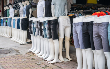 Short jeans on manequins in Hanoi street