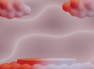 3D realistic orange and white cylinder pedestal podium background with geometric backdrop,gradient orange and white display stand