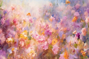 Obraz na płótnie Canvas Abstract painting of colorful flowers in soft pastel colors, nature background