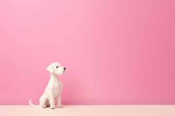 Cute dog against pink background with copy space 