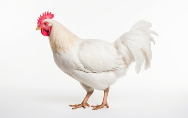 Fototapeta premium White hen isolated on white on white background.