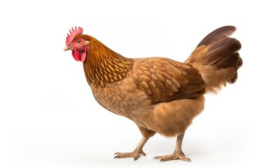 Young brown hen isolated on a white background.