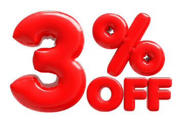 3 Percent Off Sale Discount Number 3D Render