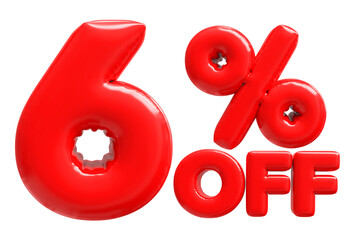 6 Percent Off Sale Discount Number 3D Render