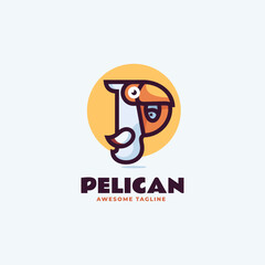 Vector Logo Illustration Pelican Simple Mascot Style.