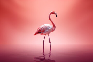 Obraz premium A Flamingo on a pink background with minimal retouching, showcasing a minimalistic and clean style with stylish and smooth surfaces.