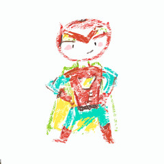Doodle Dynamic Solo: Crayon-Styled Adventures as a Child Embrace their Inner Superheroes in Colorful Sketches