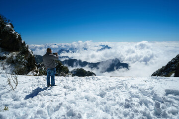 Fansipan mountain top covered by snow in Sa Pa, Vietnam