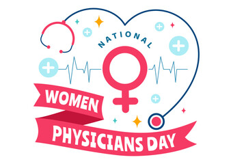 National Women Physicians Day Vector Illustration on February 3 to Honor Female Doctors Across the Country in Flat Cartoon Background Design