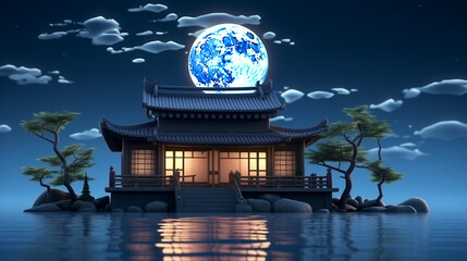 chinese temple in the night HD 8K wallpaper Stock Photographic Image 