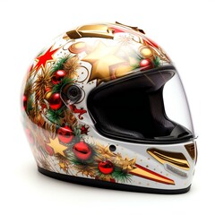 Christmas motorcycle helmet isolated on a white background