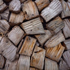 Wooden logs stacked in a pile for firewood,  Wood background