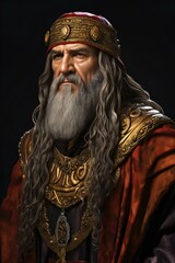 Portrait of a wise man in a medieval costume on a black background