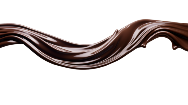 Thick dark chocolate liquid flowing with a curve isolated