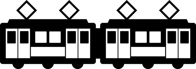 電車の横向きのシンプルなモノクロイラスト