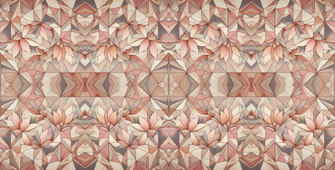 Polished, Semigloss,  Wall background with tiles. Triangular, rose petals blocks.