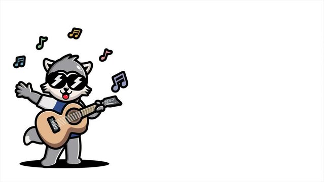 Animals. Cute Raccoon playing guitar. Background, design, cartoon. Free space for your text.
