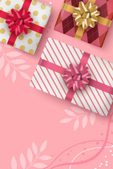 ピンクのリボンとプレゼントの可愛いギフトカード
