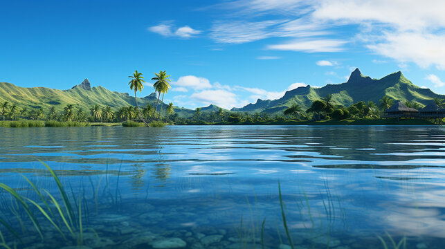 lake and mountains HD 8K wallpaper Stock Photographic Image 