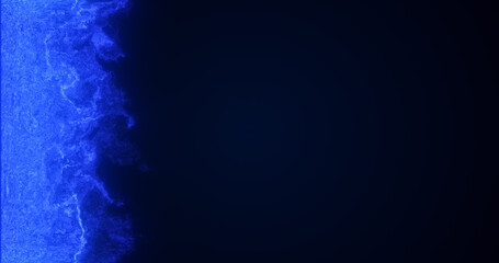 Abstract blue flame fire energy magical from smoke fog glowing bright electric small particles flying dots on a black background