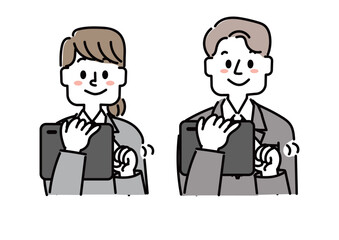 タブレットを触っているビジネスマンのイラストセット