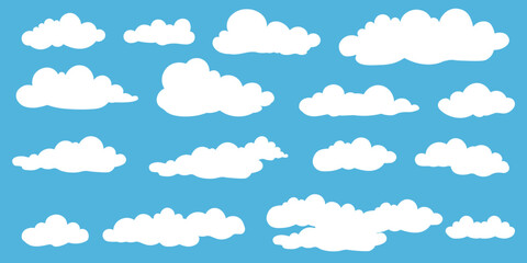 Obraz premium Set of cartoon clouds in flat style. white cloud collection Many white clouds for design
