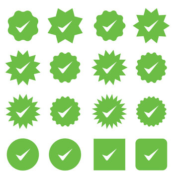 Verified badge profile set Verified badge. Valid. Social media account verification icon. Green check mark icon. Vector 10 episodes.	
