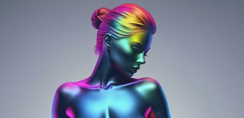 Illustration of a beautiful female figure with a colorful neon glow