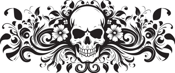Elegant Tribal Skull Design with Floral Elements