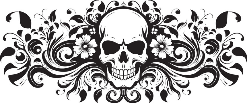 Elegant Tribal Skull Design with Floral Elements
