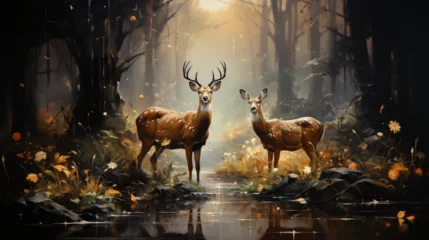 Zelfklevend Fotobehang deer in the woods in jungle. Created with Ai tools  © ahmad05