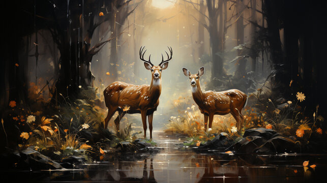 deer in the woods in jungle. Created with Ai tools 