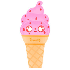 Cute Strawberry Ice Cream Mascot Character Kawaii Cartoon illustration Ice Cream Sticker Cute Ice Cream