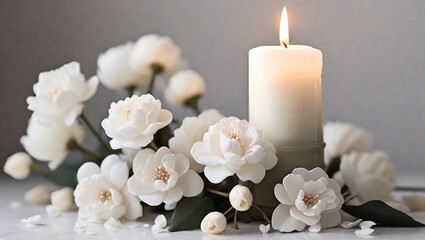 Obraz na płótnie Canvas white candles and white flowers
