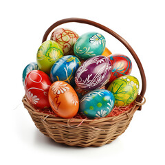 Fototapeta na wymiar easter eggs on basket, isolated on white background, AI Generative.