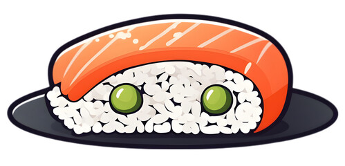 Sticker cute Japanese Cuisine character. Vector illustration of cartoon cute sushi