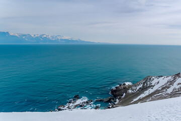 Beautiful view of Lake Baikal in winter, Siberia, Russia