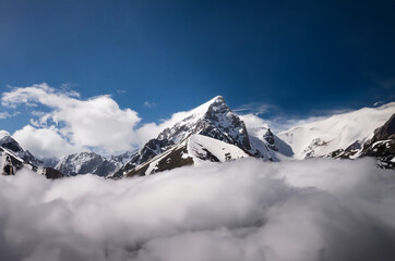 Mountains and clouds in Himalayas, Annapurna Conservation Area, Nepal