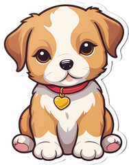 Fototapeta premium Adorable Cartoon Puppy Sitting on a Transparent Background, Ideal for Children's Print on Demand Products, Engaging and Friendly Pet Illustration Perfect for Kids' Merchandise