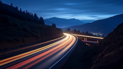 Lights of cars with night. long exposure photo taken in China. - Powered by Adobe