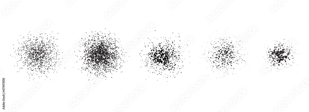 Poster stippled radial brush strokes. grain dotted gradient collection. grunge sprinkle spray texture. dirt