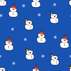 Seamless vector pattern with cute snowman characters