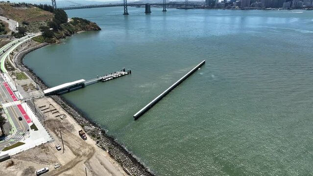 San Francisco Bay Bridge and Downtown from Treasure Island Forward Tilt Up California USA